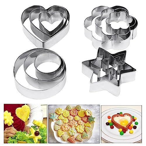 PureBake Cookie Cutters Shapes Baking Set, 12PCS Flower Round Heart Star Shape Biscuit Stainless Steel Metal Molds Cutters for Kitchen Baking Halloween Christmas Small Cookie Cutters - Image 1