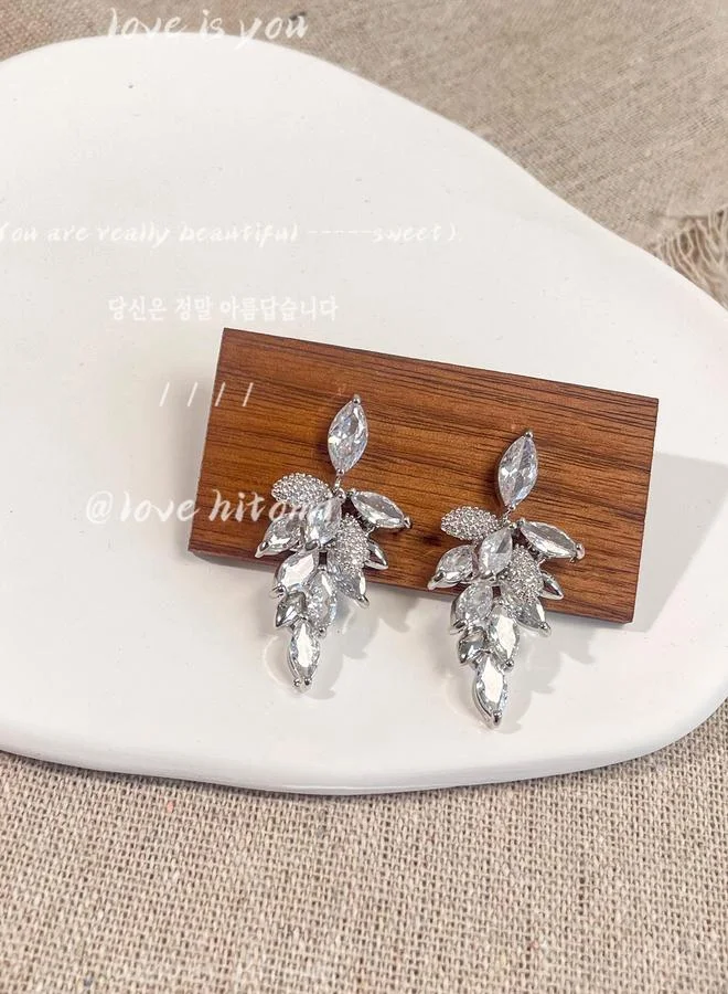 Take Two Take Two Silver Leaf Embellished Dangle Earrings