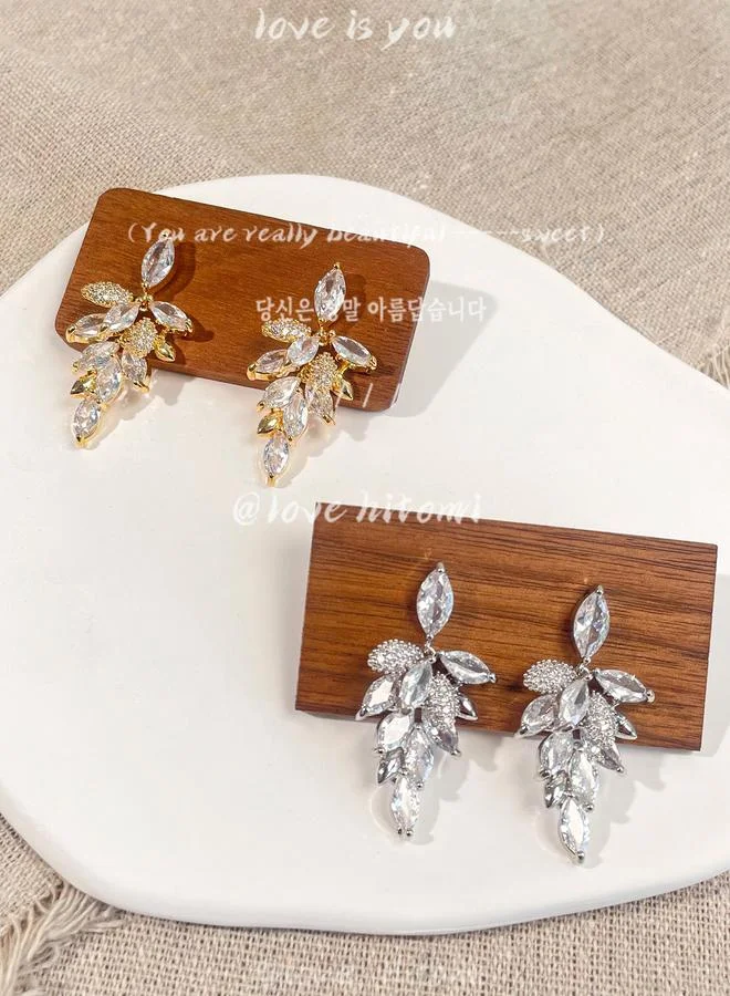 Take Two Take Two Silver Leaf Embellished Dangle Earrings