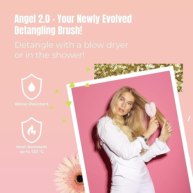 Tangle Angel Detangling Hair Brush for Women - Anti-Static Angel Wing Hair Brush for Wet&Dry Hair - Flexible Bristles Detangler Brush for Straight, Wavy&Curly Hair - Ideal Gift for Women -Black/Pink - Image 4