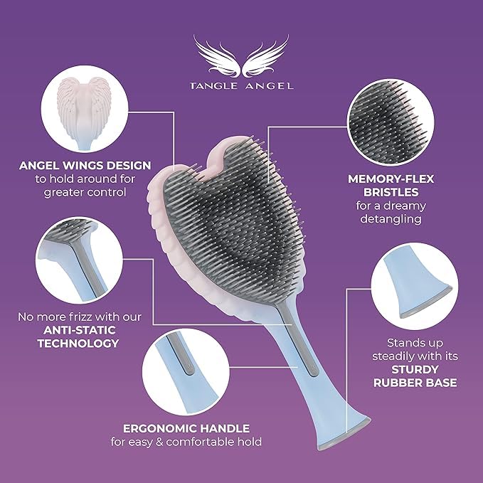 Tangle Angel Detangling Hair Brush for Women - Anti-Static Angel Wing Hair Brush for Wet&Dry Hair - Flexible Bristles Detangler Brush for Straight, Wavy&Curly Hair - Ideal Gift for Women -Black/Pink - Image 3