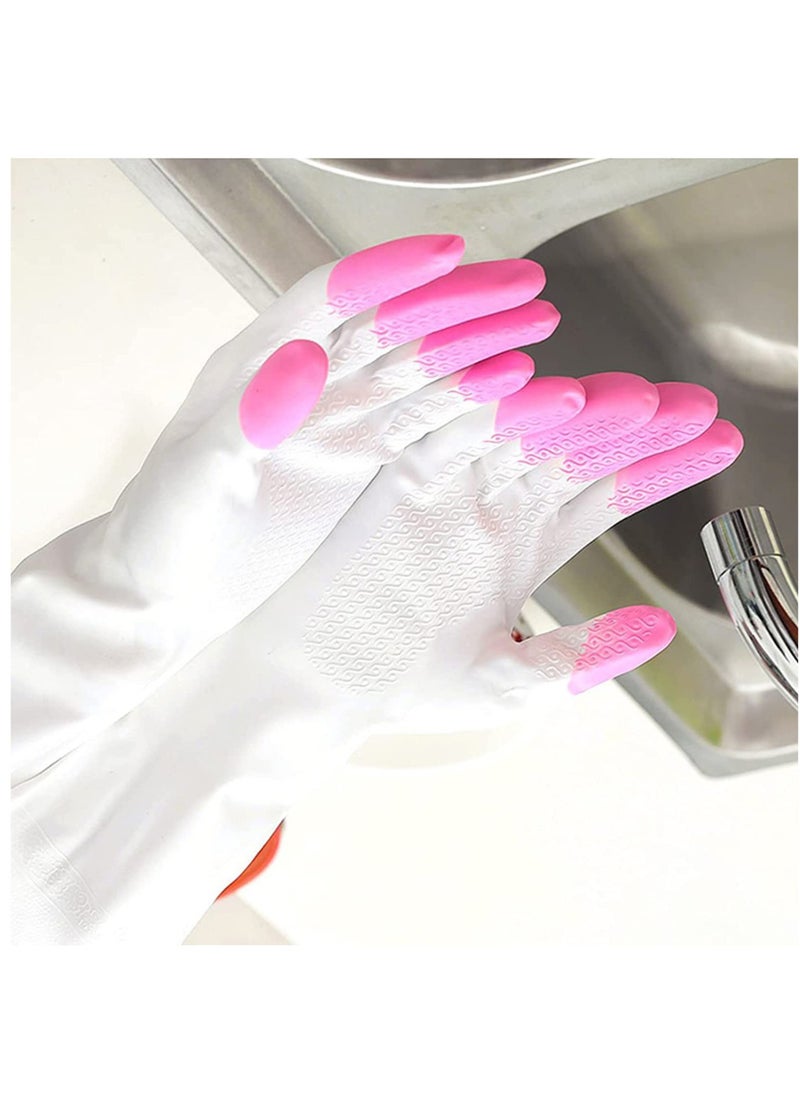 Excefore - Reusable Dishwashing Cleaning Gloves with Latex free, Synthetic Rubber Gloves, Kitchen Gloves 3 Pairs, Green+Blue+Pink - Image 1