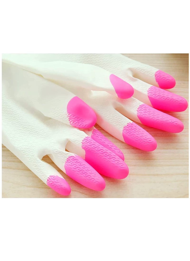 Excefore - Reusable Dishwashing Cleaning Gloves with Latex free, Synthetic Rubber Gloves, Kitchen Gloves 3 Pairs, Green+Blue+Pink - Image 1