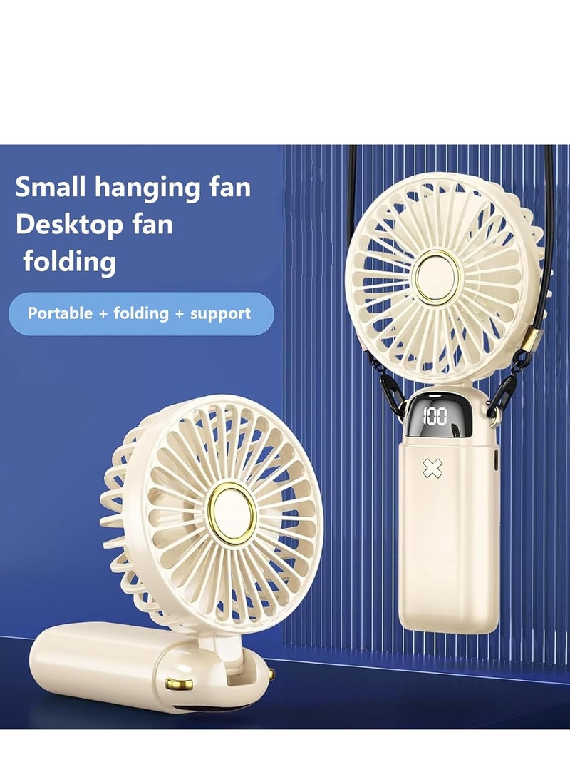 Generic Portable Handheld Fan - 5-Speed Foldable Desk Fan for Office, Travel & Home | Multifunctional, Compact & USB Rechargeable (Beige)  - Image 5