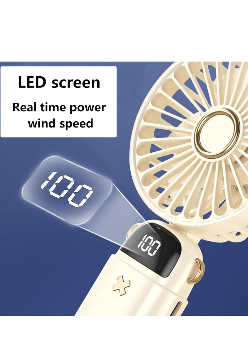 Generic Portable Handheld Fan - 5-Speed Foldable Desk Fan for Office, Travel & Home | Multifunctional, Compact & USB Rechargeable (Beige)  - Image 4
