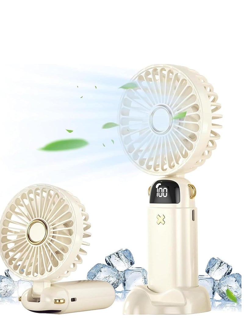 Generic Portable Handheld Fan - 5-Speed Foldable Desk Fan for Office, Travel & Home | Multifunctional, Compact & USB Rechargeable (Beige)  - Image 1