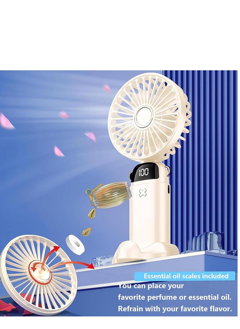 Generic Portable Handheld Fan - 5-Speed Foldable Desk Fan for Office, Travel & Home | Multifunctional, Compact & USB Rechargeable (Beige)  - Image 3