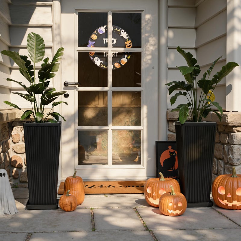Trygoal Tall Black Planters Outdoor Set of 2-23.6" Modern Tapered Plastic Planters for Outdoor Plants with Drainage Holes/Partition/Tray, Large Indoor Planter for Porch Patio Garden Front Porch - Image 5