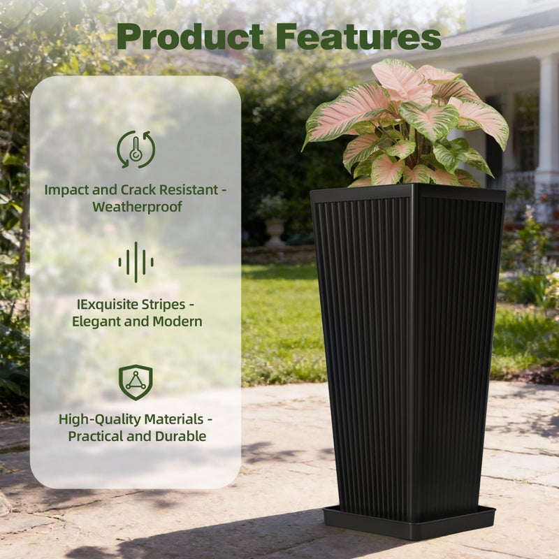 Trygoal Tall Black Planters Outdoor Set of 2-23.6" Modern Tapered Plastic Planters for Outdoor Plants with Drainage Holes/Partition/Tray, Large Indoor Planter for Porch Patio Garden Front Porch - Image 4