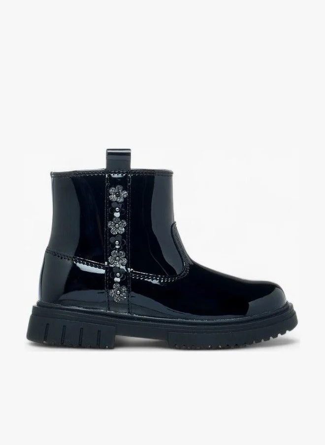 جونيورز أحذية الكاحل بزخارف زهور وإغلاق بسحاب