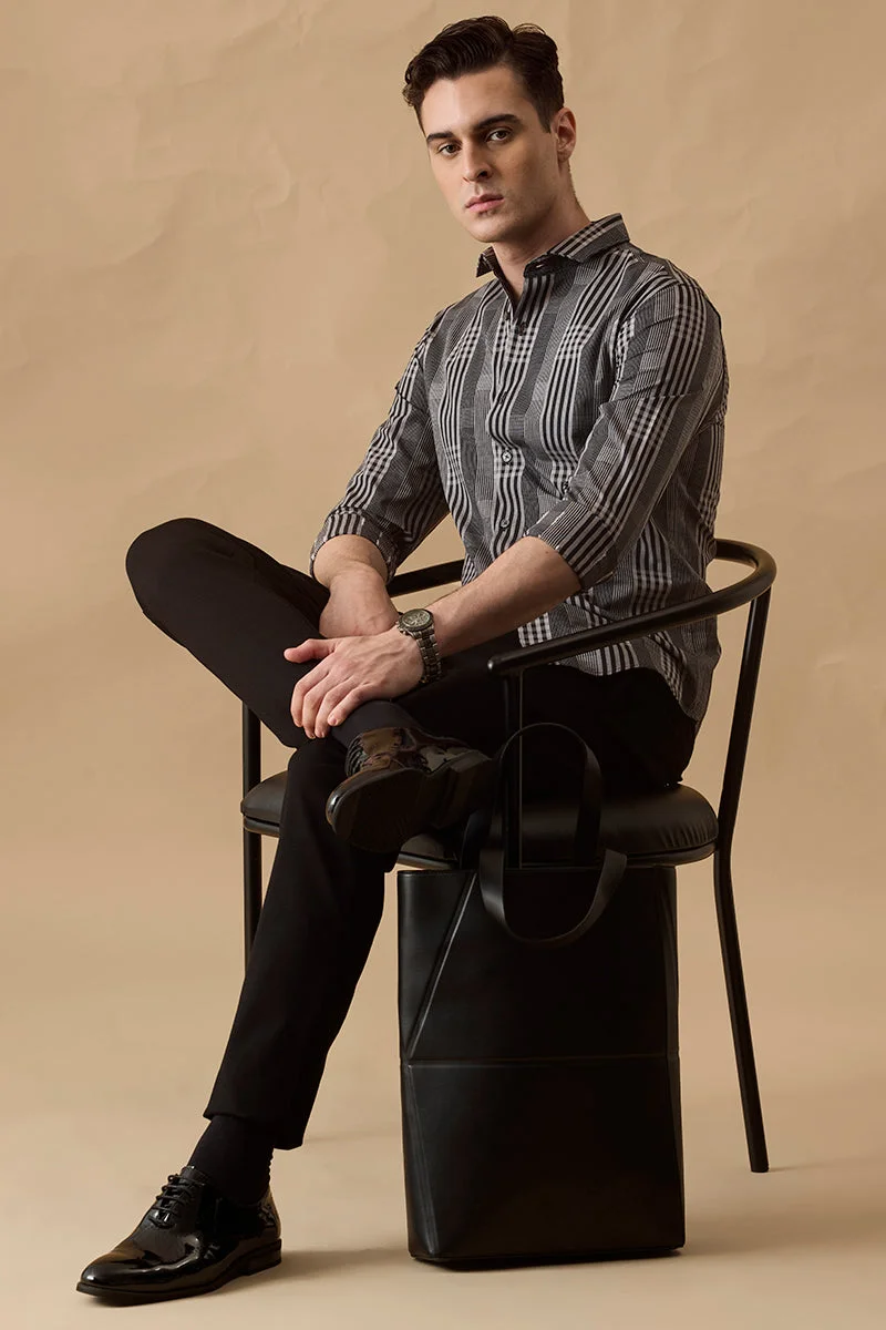 SNITCH Black Checkered Long Sleeve Slim Fit Formal Shirt