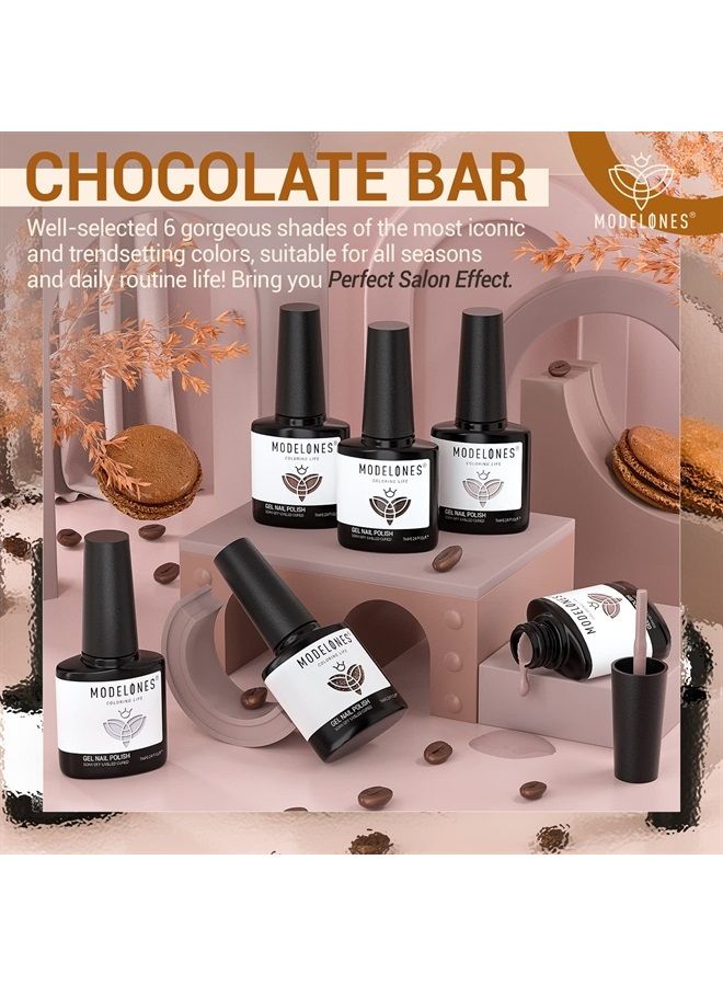 Modelones Gel Nail Polish Set- 6 Colors Chocolate Brown Coffee Gel Polish Kit Brown Glitter Nail Polish Gel Nude Brown Colors Gel Nail Kit Soak Off Popular Nail Art Gifts for Women DIY Manicure Home - Image 2
