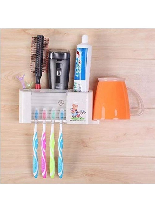 Inditradition Wall Hanging Toothbrush Toothpaste Holder | Multipurpose Bathroom Accessory Organizer (Plastic, White) - Image 1