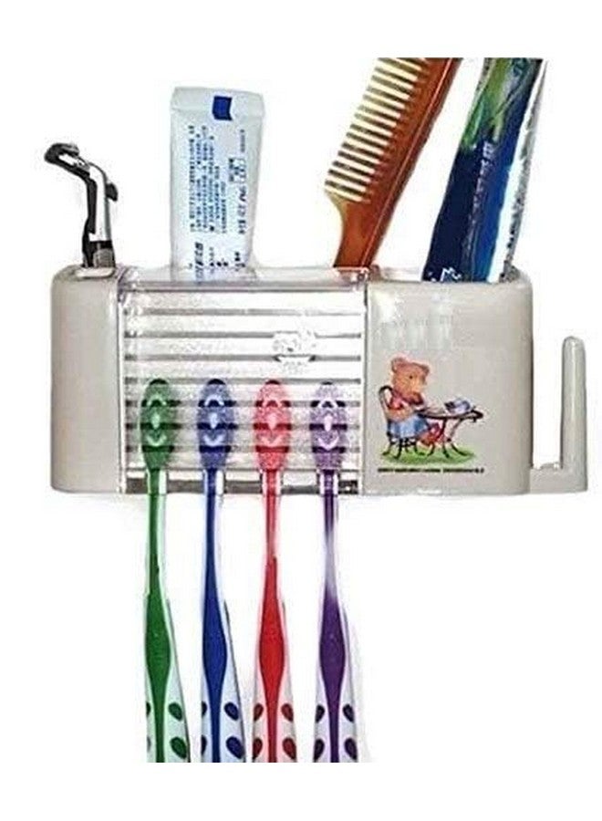Inditradition Wall Hanging Toothbrush Toothpaste Holder | Multipurpose Bathroom Accessory Organizer (Plastic, White) - Image 3