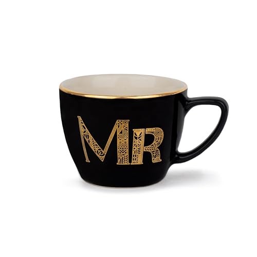 Shay Ceramic Couple Mugs, Set of 2, Black, 400ml | Coffee Mug | Glossy Finish | Large Cup for Coffee | Premium Stoneware Coffee Cup (Mr & Mrs) - Image 4