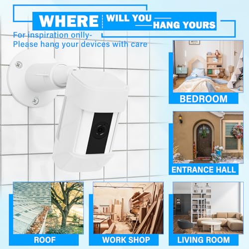 Saysurey 360° Adjustable Security Wall Mount Compatible with Ring Spotlight Cam Plus Pro Security Camera Mounting Bracket White Metal Camera Holder Indoor Outdoor Camera System (2 Pack) - Image 4