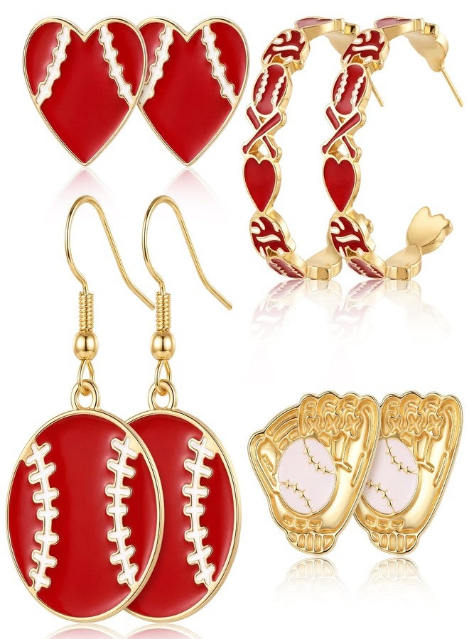 Quelay 4 Pairs Baseball Earrings for Women Baseball Charm Jewelry Accessories Sports Team Gifts for Party Favor(Red-white) - Image 1