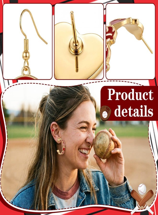 Quelay 4 Pairs Baseball Earrings for Women Baseball Charm Jewelry Accessories Sports Team Gifts for Party Favor(Red-white) - Image 3