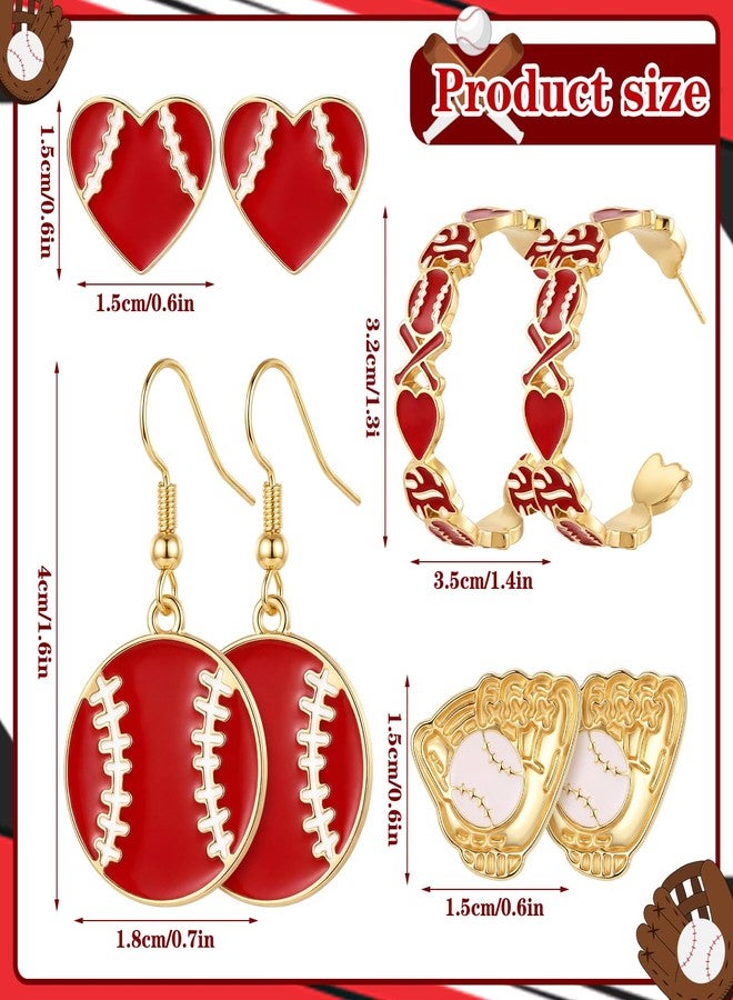Quelay 4 Pairs Baseball Earrings for Women Baseball Charm Jewelry Accessories Sports Team Gifts for Party Favor(Red-white) - Image 2