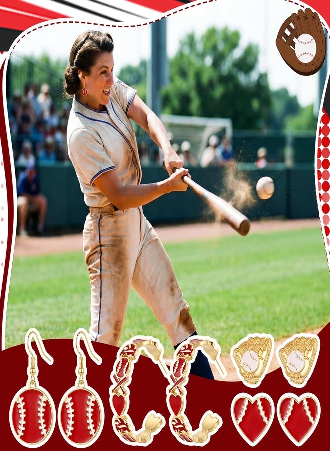 Quelay 4 Pairs Baseball Earrings for Women Baseball Charm Jewelry Accessories Sports Team Gifts for Party Favor(Red-white) - Image 5