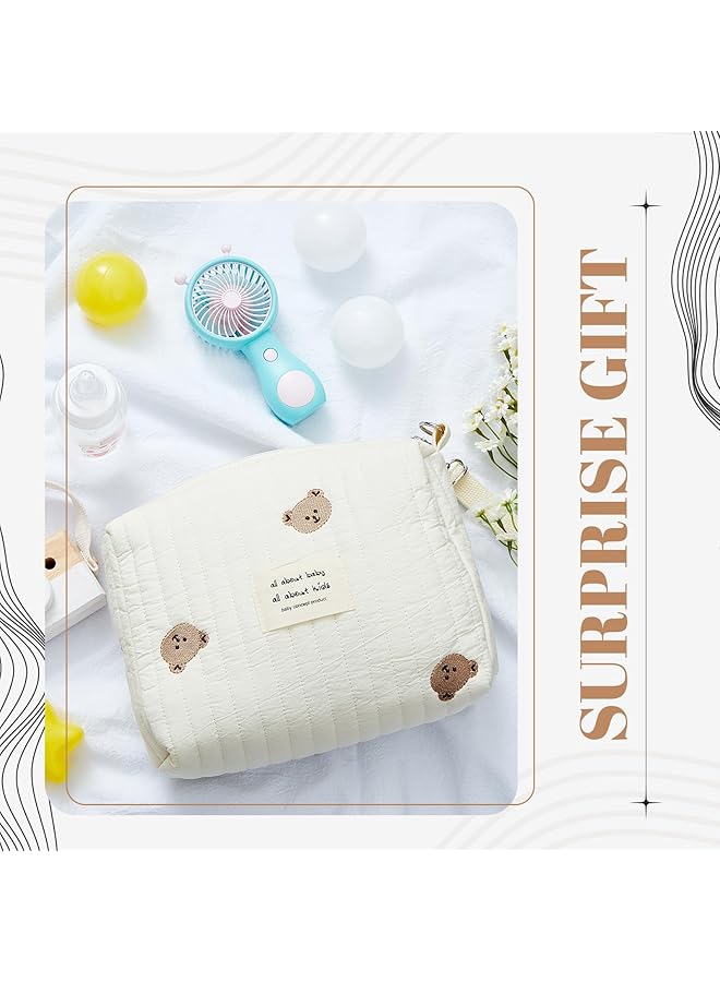 Excefore Diaper Bag Tote 2 Piece Multilayered Fabrics Multifunction Maternity Bag With Quilted Cotton Cute Bear Design Stroller Storage Bag Travel Zip Closure Diaper Small Shoulder Bag Milk Bottle Bag - Image 4