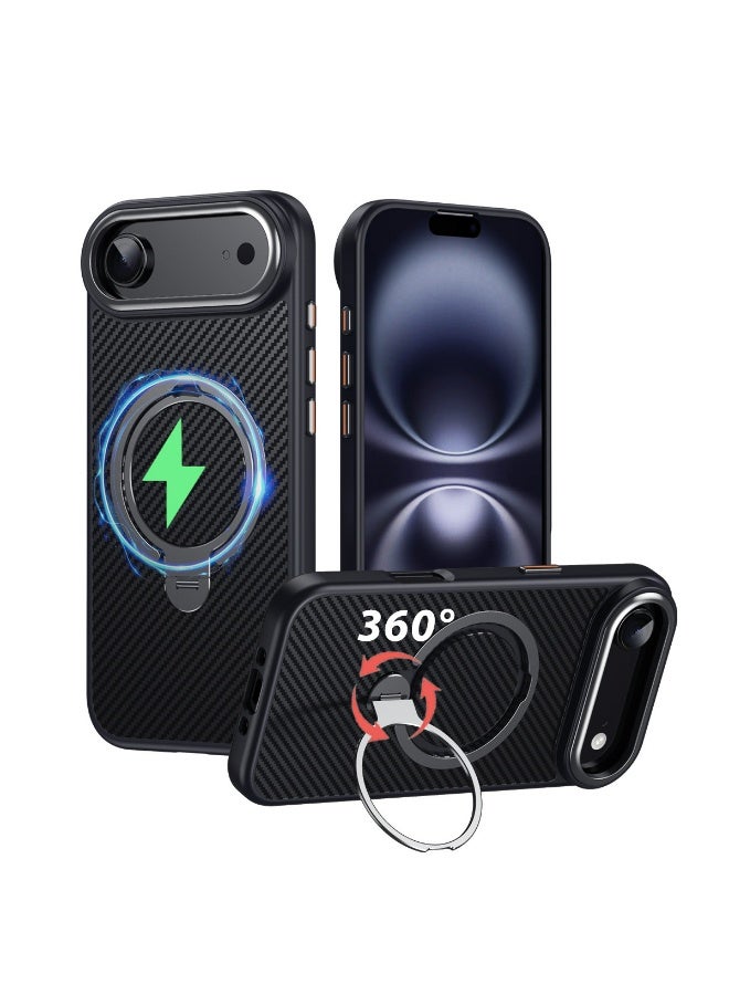 HaDoii iPhone Air Case with 360° Magnetic Stand, Carbon Fiber Phone Case, Compatible with Magsafe, 15FT Military Protection, for iPhone 17 Air Case, Black and Gray - Image 1