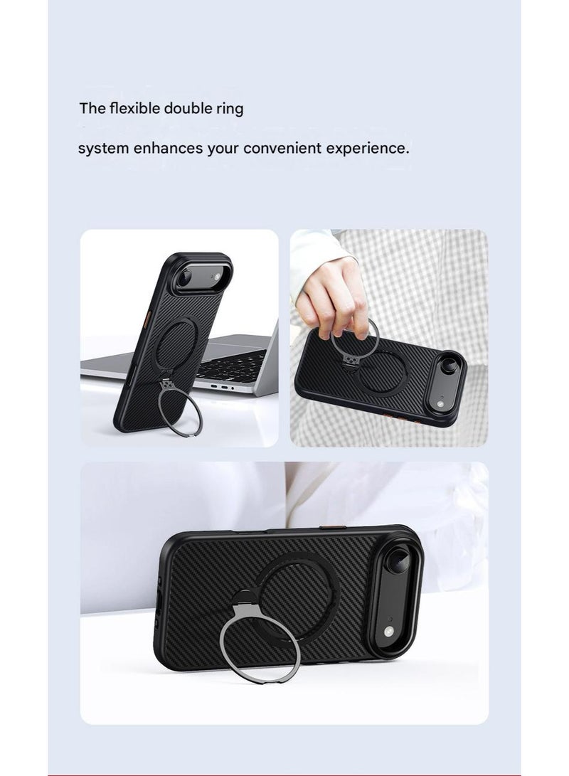 HaDoii iPhone Air Case with 360° Magnetic Stand, Carbon Fiber Phone Case, Compatible with Magsafe, 15FT Military Protection, for iPhone 17 Air Case, Black and Gray - Image 4