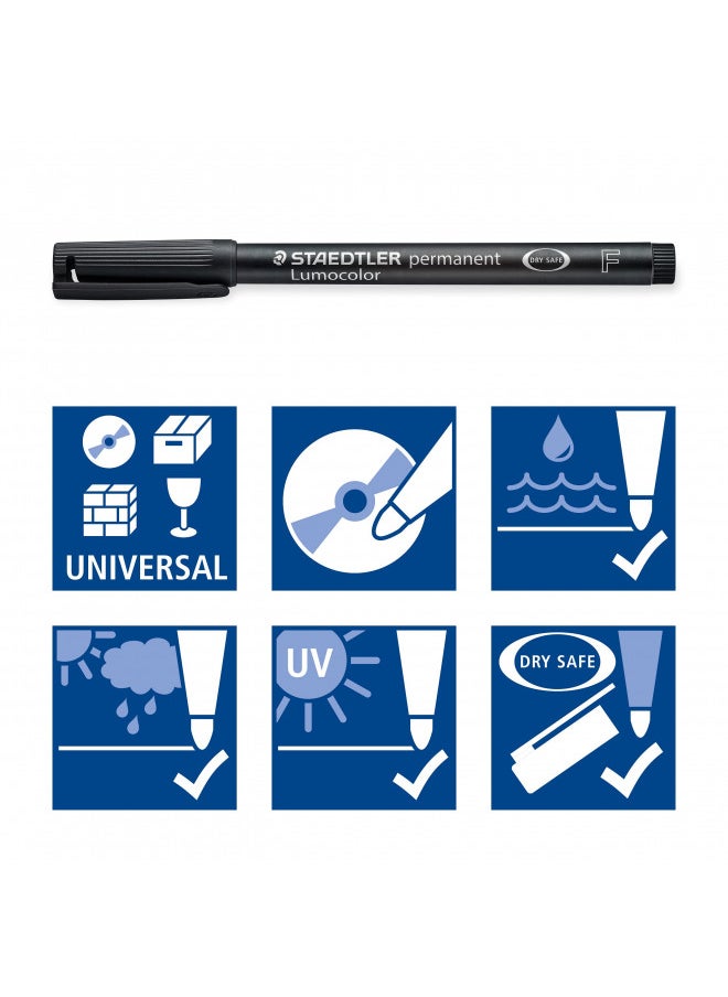 STAEDTLER - Fiber Tip Pen, Permanent, Fine Point, Black Ink, 10 pieces - Image 1