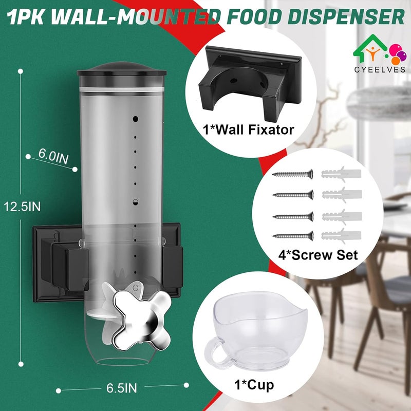 Cyeelves Cereal Dispenser, Food Dispenser Wall Mounted, Grain Dispenser Storage Containers with Cup, Single Control Candy Dispenser for Storing Snack Nut Coffee Beans, Kitchen Dry Cereal Dispenser, Black 50oz - Image 2