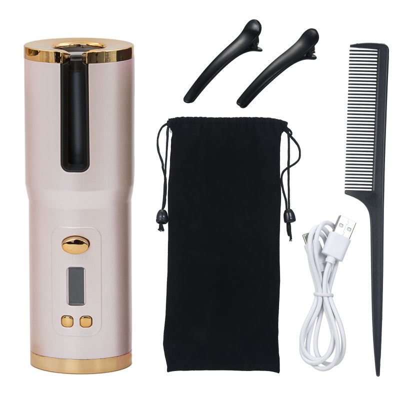 Cordless Automatic Hair Curler: Pink 5000mAh USB Rechargeable Fast Heating - Ceramic Heating Chip With 6 Temperature 8-18s Timer LCD Display Automatic Curling Iron for Travel On-the-Go Hair Styling - Image 1
