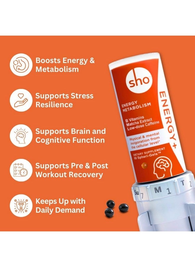 SHO Energy+ Vegan Energy & Focus Supplements 60 Pills-Matcha Extract, Methylated B Complex Vitamin B Complex, and Caffeine Natural Energy Booster for Men & Women Without Crash & Jitters, Refill Bottle - Image 3