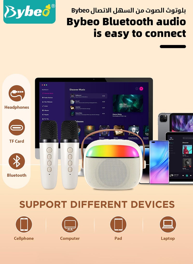 Bybeo Mini Karaoke Machine for Kids and Adults, Portable Bluetooth Speaker with 2 Wireless Microphones, Home Party Karaoke Speaker, LED Lights, Support SD Card/USB, Birthday Gifts for Girls and Boys - Image 3