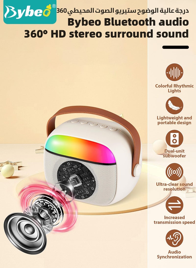 Bybeo Mini Karaoke Machine for Kids and Adults, Portable Bluetooth Speaker with 2 Wireless Microphones, Home Party Karaoke Speaker, LED Lights, Support SD Card/USB, Birthday Gifts for Girls and Boys - Image 2