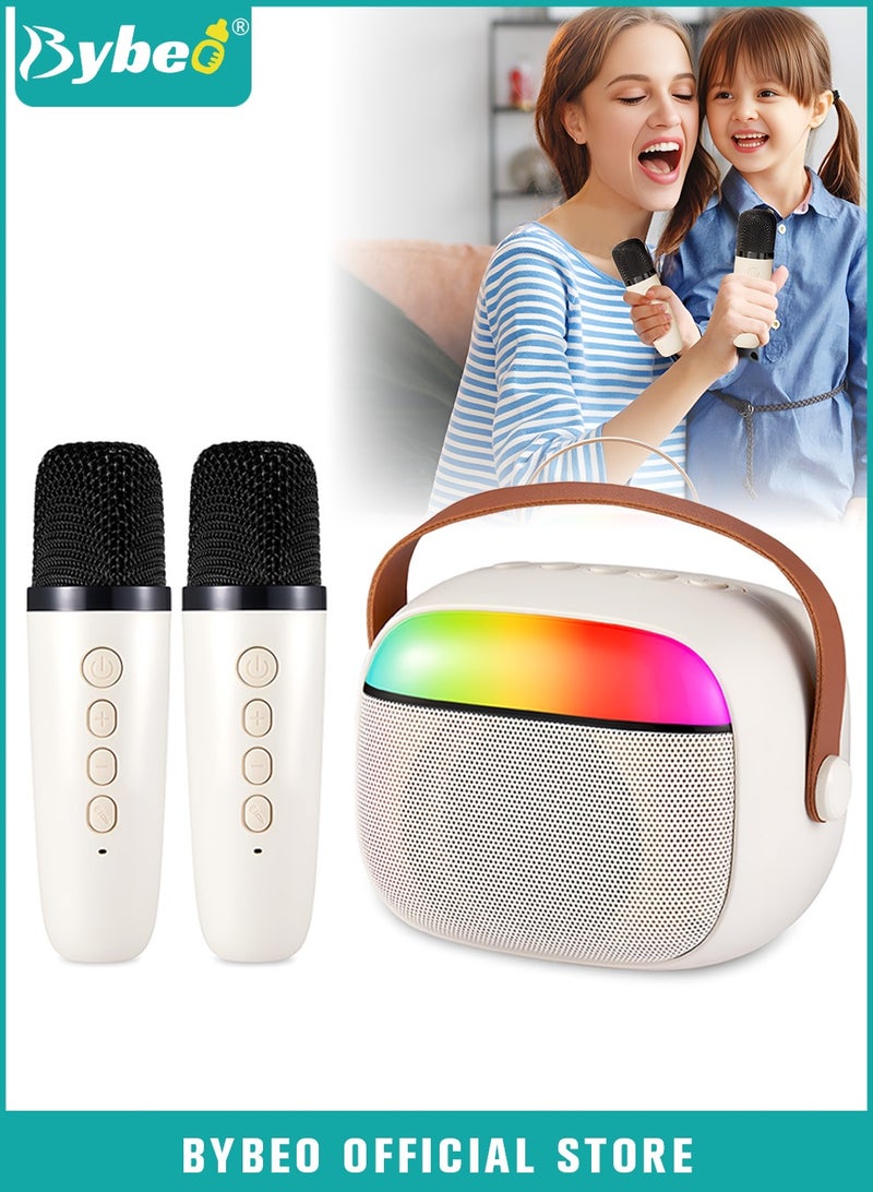Bybeo Mini Karaoke Machine for Kids and Adults, Portable Bluetooth Speaker with 2 Wireless Microphones, Home Party Karaoke Speaker, LED Lights, Support SD Card/USB, Birthday Gifts for Girls and Boys - Image 1