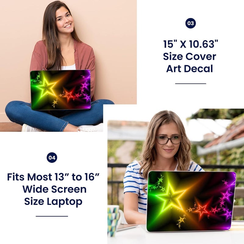 Lss Laptop 15 15.6 Skin Cover with Colorful Night Stars Pattern for HP Dell Lenovo Apple Asus Acer Compaq - Fits 13.3" 14" 15.6" 16" (2 Wrist Pads Free) - Image 3