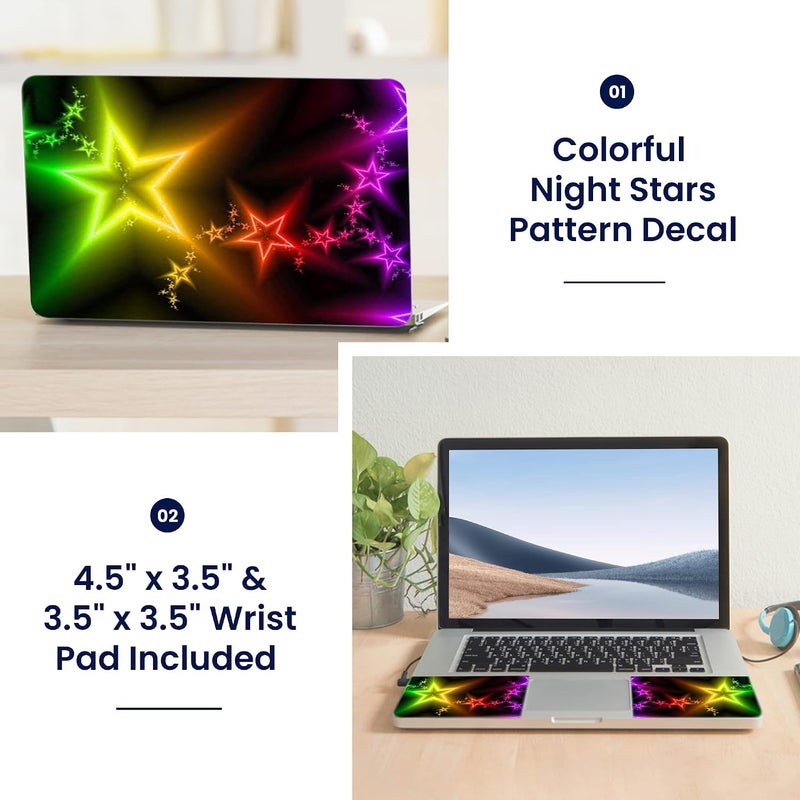 Lss Laptop 15 15.6 Skin Cover with Colorful Night Stars Pattern for HP Dell Lenovo Apple Asus Acer Compaq - Fits 13.3" 14" 15.6" 16" (2 Wrist Pads Free) - Image 2