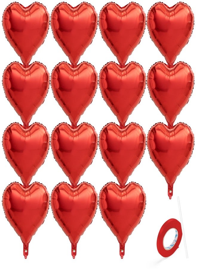TIPKITS 15 PCS Red Heart Balloons, 18 Inch Heart Shaped Balloons Foil with Ribbon, Heart Foil Balloon for Baby Shower, Birthday, Party, Valentines Day Decorations - Image 1