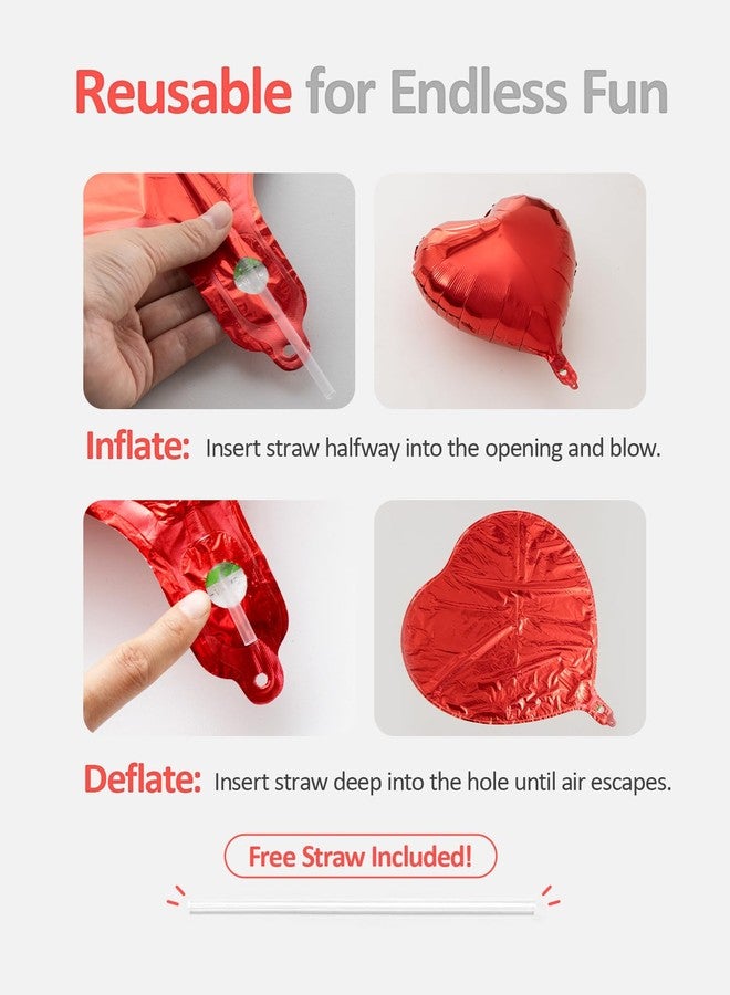 TIPKITS 15 PCS Red Heart Balloons, 18 Inch Heart Shaped Balloons Foil with Ribbon, Heart Foil Balloon for Baby Shower, Birthday, Party, Valentines Day Decorations - Image 4