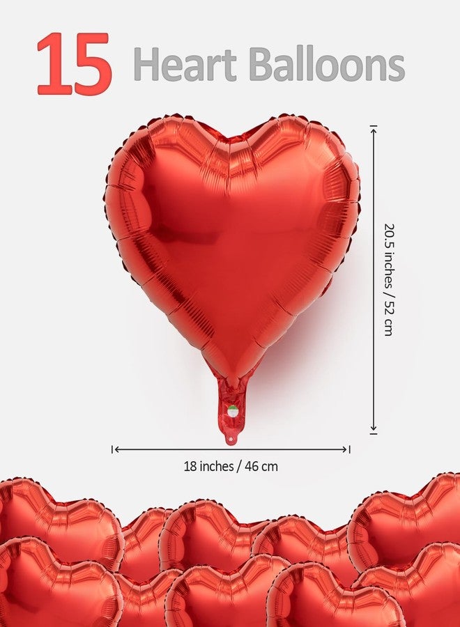 TIPKITS 15 PCS Red Heart Balloons, 18 Inch Heart Shaped Balloons Foil with Ribbon, Heart Foil Balloon for Baby Shower, Birthday, Party, Valentines Day Decorations - Image 2