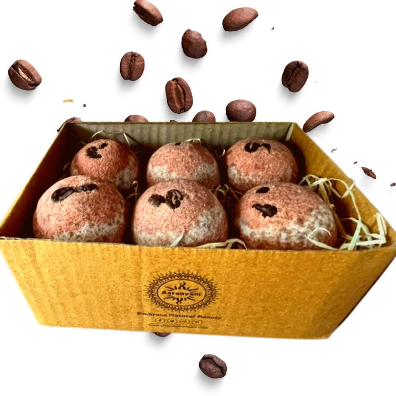 Aaranyam Refreshing CoffeeBath BombFizzy Aromatic Bath Bomb with coffee beans 75g Each Pack of 6 - Image 1