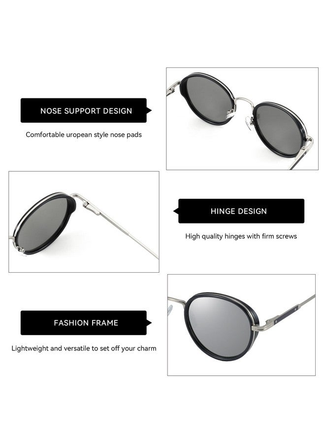 ZENOTTIC Retro Round Polarized Steampunk Sunglasses For Men Women-Circle Vintage Mirrored Design Metal Frame Uv400 Shades Silver - Image 4