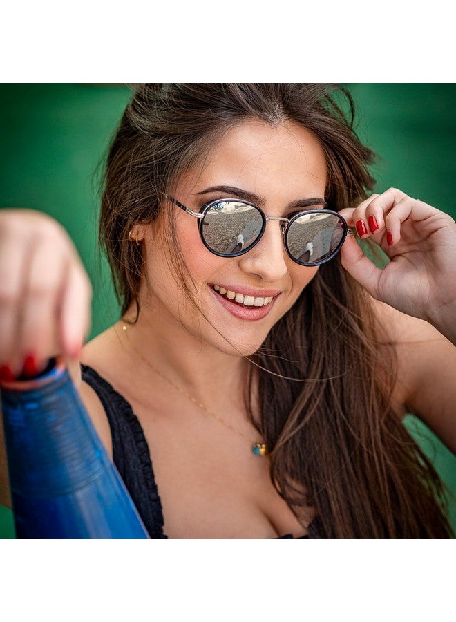 ZENOTTIC Retro Round Polarized Steampunk Sunglasses For Men Women-Circle Vintage Mirrored Design Metal Frame Uv400 Shades Silver - Image 2