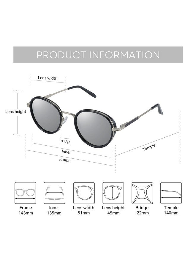 ZENOTTIC Retro Round Polarized Steampunk Sunglasses For Men Women-Circle Vintage Mirrored Design Metal Frame Uv400 Shades Silver - Image 3