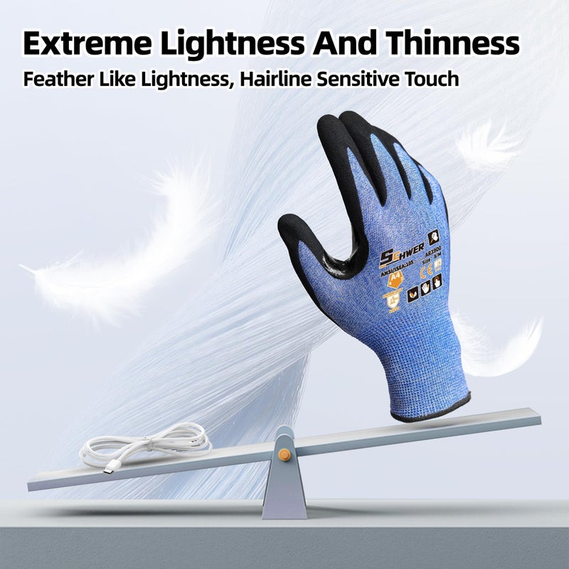 Schwer A4 AIR-SKIN Cut Resistant Work Gloves with Extreme Lightweight & Thin, Grip Glove for Fishing, Refined Work, Gardening Gloves for Yard, Touchscreen, 3D-Comfort Fit, Men Women Gifts, AR3900,M - Image 3