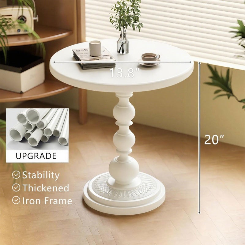 Funecy Metal Small End Table,Vintage Matte Black Round Side Table Nightstand for Bedside or Sofa,Small Accent Pedestal Table for Living Room Corners Bedroom Patio and bar (Light White) - Image 2