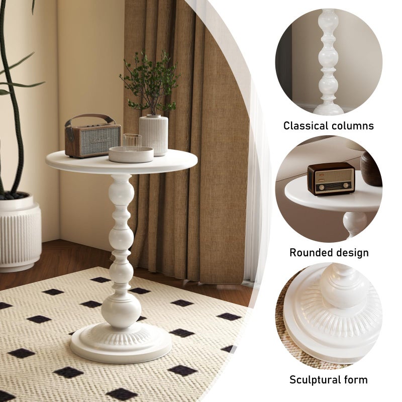 Funecy Metal Small End Table,Vintage Matte Black Round Side Table Nightstand for Bedside or Sofa,Small Accent Pedestal Table for Living Room Corners Bedroom Patio and bar (Light White) - Image 3