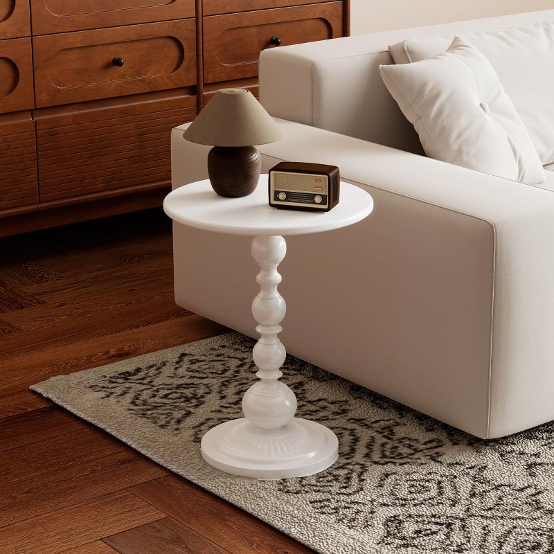 Funecy Metal Small End Table,Vintage Matte Black Round Side Table Nightstand for Bedside or Sofa,Small Accent Pedestal Table for Living Room Corners Bedroom Patio and bar (Light White) - Image 4