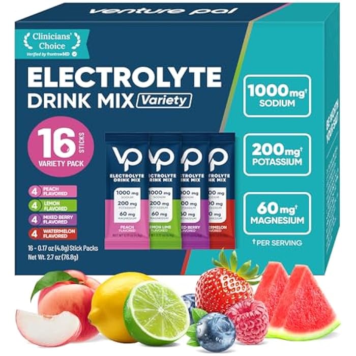 Venture Pal High Sodium Sugar-Free Electrolyte Powder Packets - Hydration Packets with Sodium, Potassium & Magnesium | Zero Calories | Vegan, Keto, and Paleo Friendly | 16 Sticks - Image 1