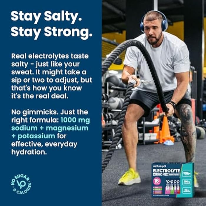 Venture Pal High Sodium Sugar-Free Electrolyte Powder Packets - Hydration Packets with Sodium, Potassium & Magnesium | Zero Calories | Vegan, Keto, and Paleo Friendly | 16 Sticks - Image 3