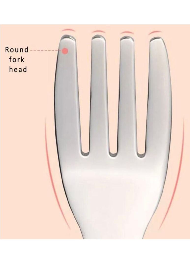 Brain Giggles Brain Giggles Short Handle Stainless Steel Baby Training Fork & Spoon Set - Bear  - Image 3